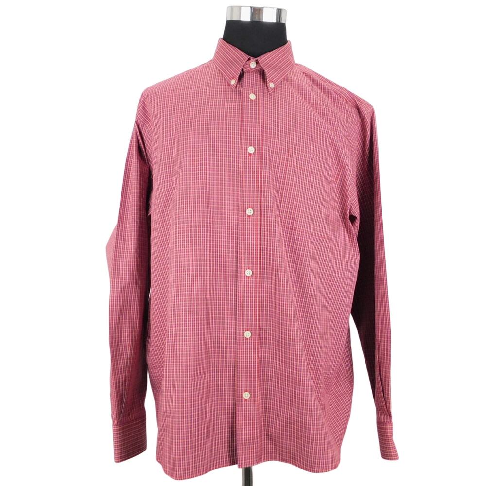 Eddie Bauer Red Checkered Cotton Long Sleeve Button Mens XL Shirt